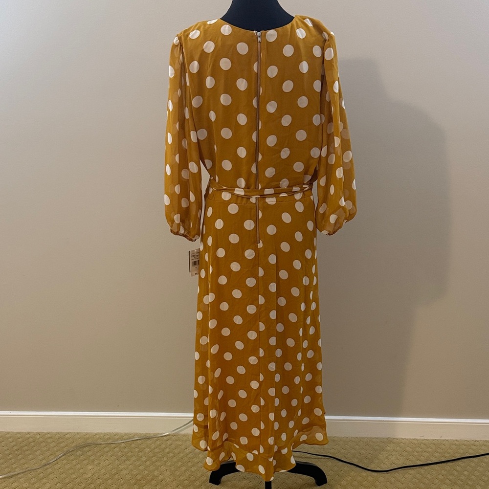 Polka Dot Faux Wrap Dress in Mustard - Picture 2 of 3